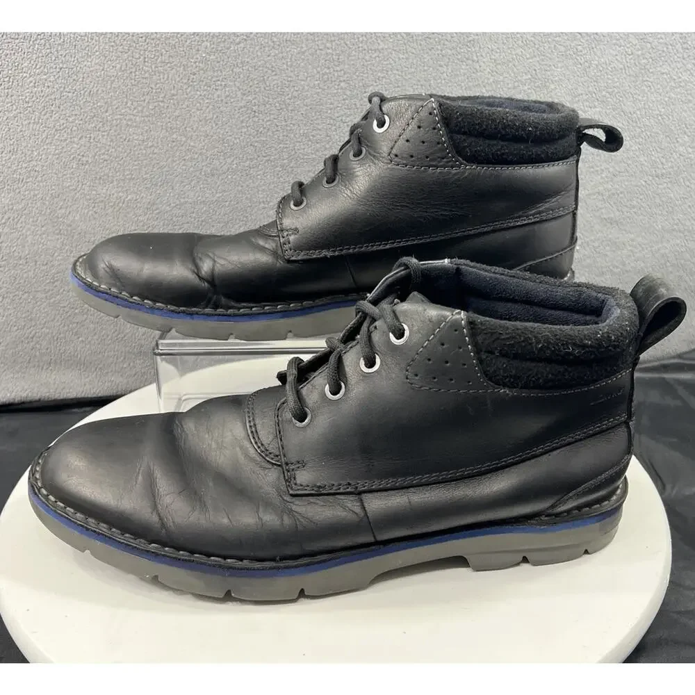 Clarks Varick Hill Chukka Ankle Boots Lace Up Black Blue Leather Men Size 11